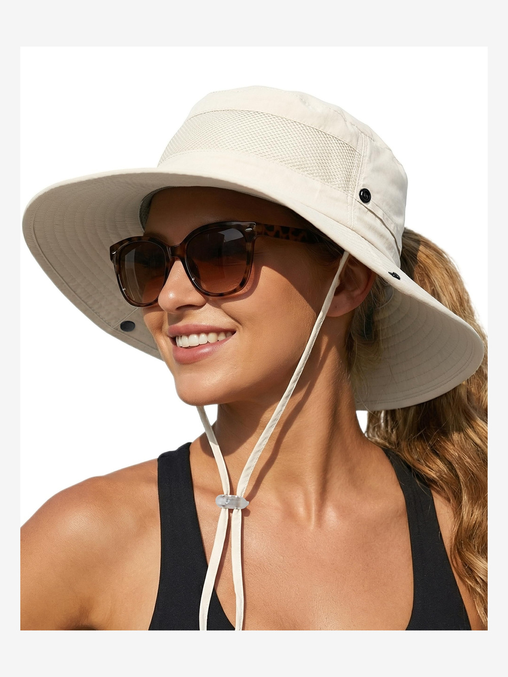 Women's Sun Hat Sun Protection Wide Brim Bucket with | Light Beige | Size OS